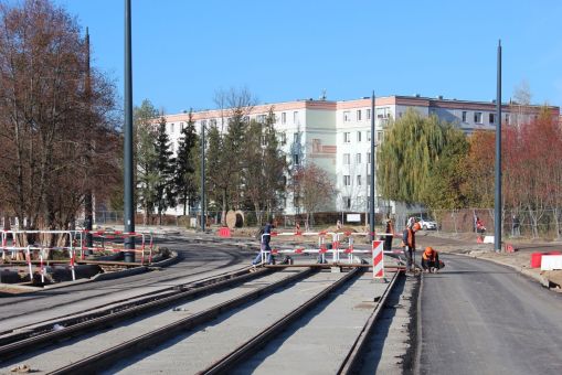 Budowa linii tramwajowej w ulicy Wilczyńskiego, między ulicami Jeziołowicza i Panasa (3 listopada 2022)