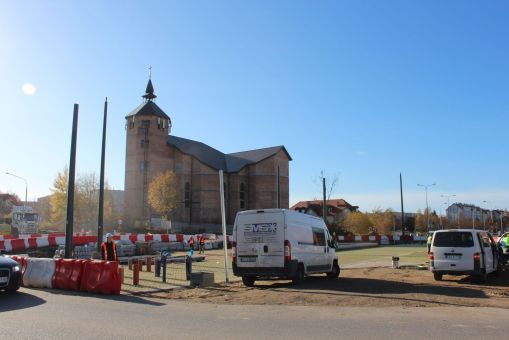 Budowa linii tramwajowej na skrzyżowaniu ulic Wilczyńskiego i Krasickiego (3 listopada 2022)