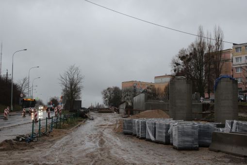 Budowa estakady tramwajowej w ulicy Krasickiego (15 stycznia 2023)