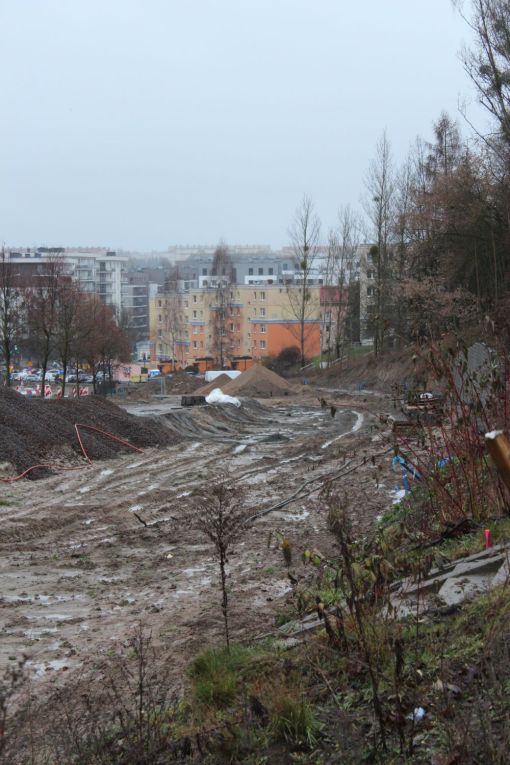 Budowa linii tramwajowej w ulicy Krasickiego, między ulicami Wańkowicza i Barcza (15 stycznia 2023)