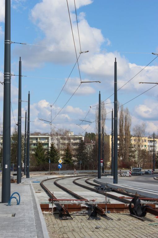 Budowa linii tramwajowej w ulicy Wilczyńskiego, między ulicami Krasickiego i Jeziołowicza (10 kwietnia 2023)