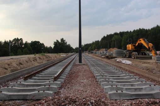 Budowa linii tramwajowej w ulicy Krasickiego, w pobliżu przystanku Boenigka (5 lipca 2023)