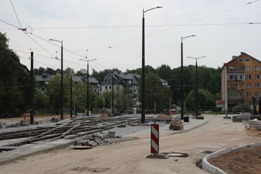 Budowa linii tramwajowej w ulicy Wilczyńskiego - przystanek końcowy Pieczewo (5 lipca 2023)