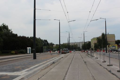 Budowa linii tramwajowej w ulicy Wilczyńskiego - przystanek Gębika (5 lipca 2023)