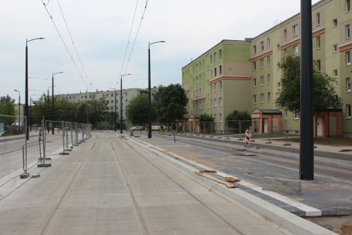 Budowa linii tramwajowej w ulicy Wilczyńskiego - przystanek Gębika (5 lipca 2023)