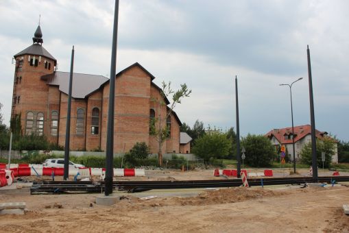 Budowa linii tramwajowej w ulicy Wilczyńskiego, w pobliżu skrzyżowania z ulicą Krasickiego (5 lipca 2023)