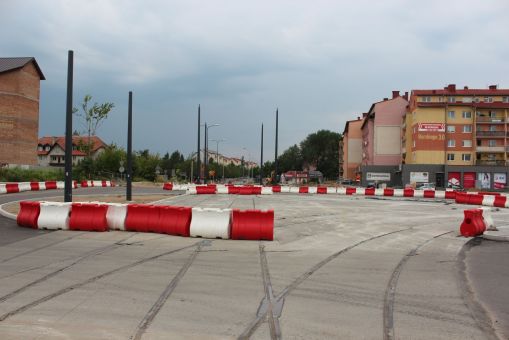 Budowa linii tramwajowej na skrzyżowaniu ulic Krasickiego i Wilczyńskiego (5 lipca 2023)