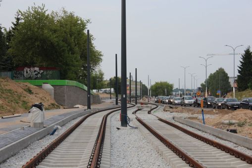 Budowa linii tramwajowej w ulicy Wyszyńskiego, między ulicami Augustowską i Żołnierską a Pstrowskiego i Synów Pułku (5 lipca 2023)