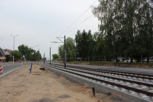 Budowa linii tramwajowej w ulicy Wyszyńskiego, między aleją Piłsudskiego a ulicami Augustowską i Żołnierską (5 lipca 2023)