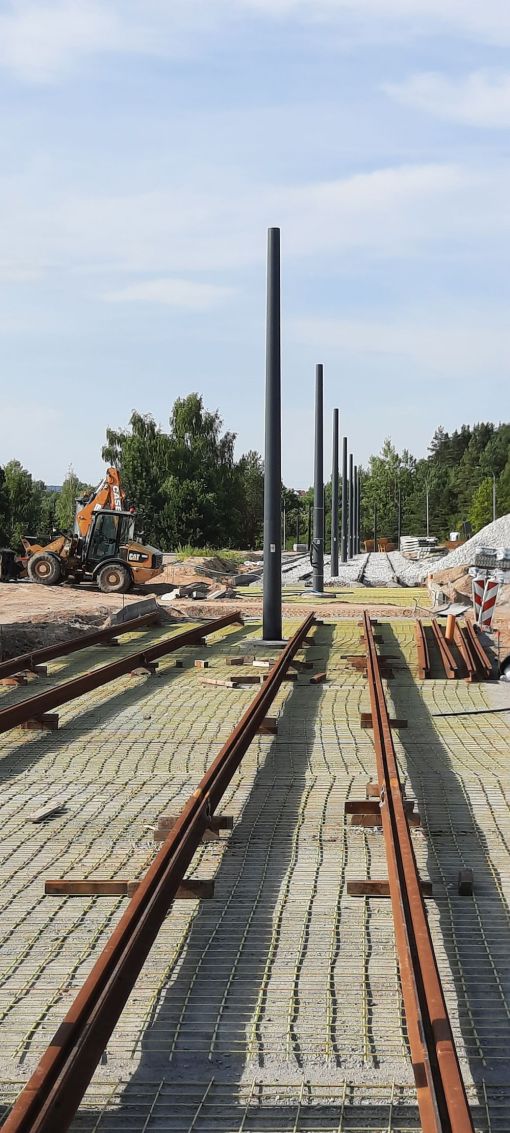 Budowa linii tramwajowej w ulicy Krasickiego, w pobliżu przystanku Boenigka (29 lipca 2023)