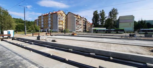 Budowa linii tramwajowej w ulicy Wilczyńskiego - przystanek końcowy Pieczewo (29 lipca 2023)