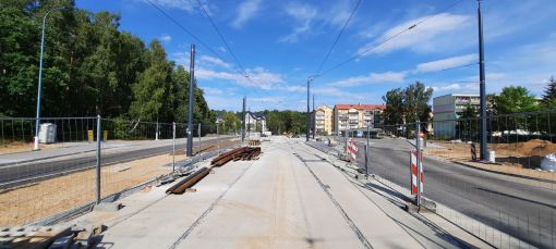 Budowa linii tramwajowej w ulicy Wilczyńskiego - przystanek końcowy Pieczewo (29 lipca 2023)