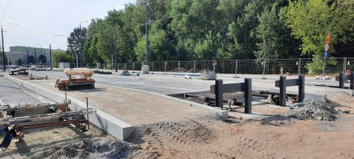 Budowa linii tramwajowej w ulicy Wilczyńskiego - przystanek końcowy Pieczewo (29 lipca 2023)