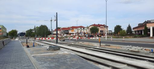 Budowa linii tramwajowej w ulicy Wyszyńskiego, w pobliżu skrzyżowania z ulicami Żołnierską i Augustowską (29 lipca 2023)