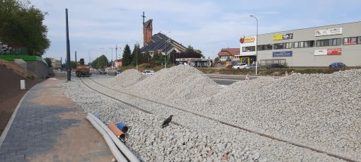 Budowa linii tramwajowej w ulicy Wyszyńskiego, między ulicami Augustowską i Żołnierską a Pstrowskiego i Synów Pułku (29 lipca 2023)