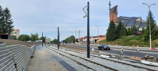 Budowa linii tramwajowej w ulicy Wyszyńskiego, między ulicami Augustowską i Żołnierską a Pstrowskiego i Synów Pułku (29 lipca 2023)