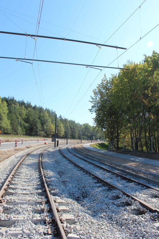 Budowa linii tramwajowej w ulicy Krasickiego, w pobliżu V LO (17 września 2023)