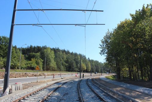 Budowa linii tramwajowej w ulicy Krasickiego, w pobliżu V LO (17 września 2023)