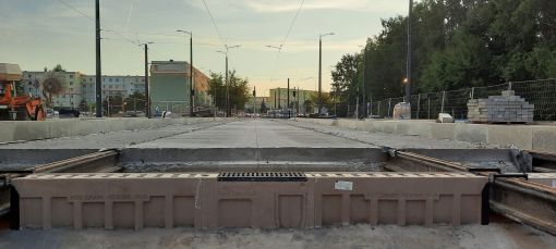 Budowa linii tramwajowej w ulicy Wilczyńskiego - przystanek końcowy Pieczewo (13 sierpnia 2023)