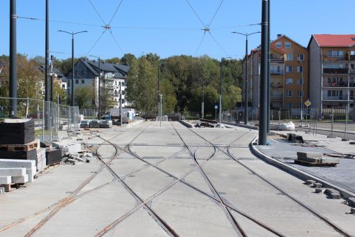 Budowa linii tramwajowej w ulicy Wilczyńskiego - przystanek końcowy Pieczewo (17 września 2023)