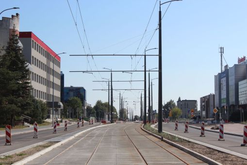 Budowa linii tramwajowej w alei Piłsudskiego - w pobliżu przystanku Hala Urania (17 września 2023)