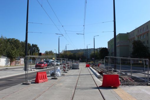 Budowa linii tramwajowej w ulicy Wilczyńskiego - przystanek Gębika (17 września 2023)