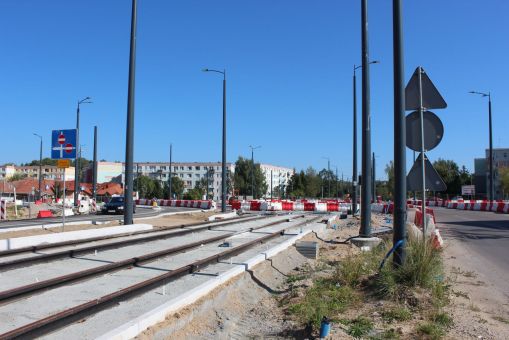 Budowa linii tramwajowej na skrzyżowaniu ulic Krasickiego i Wilczyńskiego (17 września 2023)