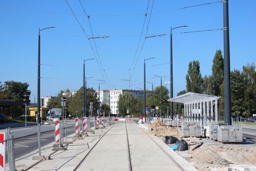 Budowa linii tramwajowej w ulicy Wilczyńskiego - przystanek Gębika (17 września 2023)