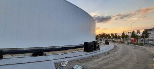 Budowa nowych hal zajezdni tramwajowej MPK Olsztyn (13 sierpnia 2023)