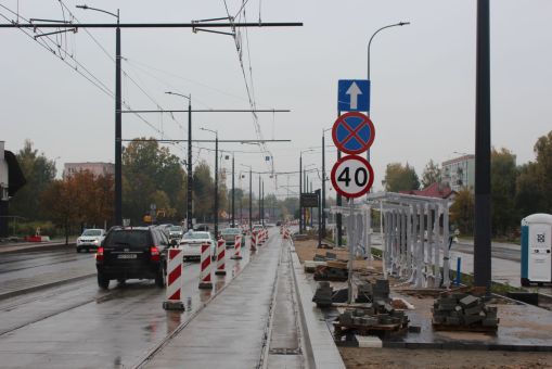Budowa linii tramwajowej w ulicy Krasickiego - przystanek Krasickiego (22 października 2023)