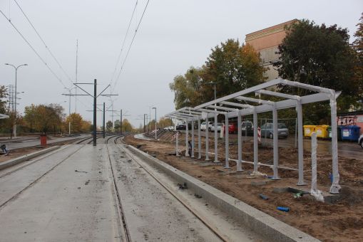 Budowa linii tramwajowej w ulicy Krasickiego - przystanek Murzynowskiego (22 października 2023)