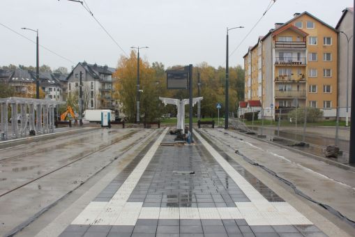 Budowa linii tramwajowej w ulicy Wilczyńskiego - przystanek końcowy Pieczewo (22 października 2023)
