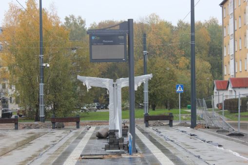 Budowa linii tramwajowej w ulicy Wilczyńskiego - przystanek końcowy Pieczewo (22 października 2023)