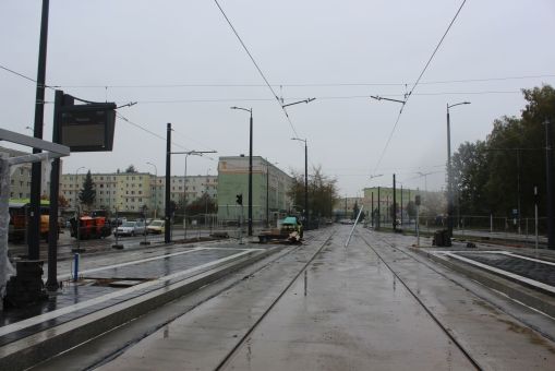 Budowa linii tramwajowej w ulicy Wilczyńskiego - przystanek końcowy Pieczewo (22 października 2023)