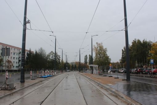 Budowa linii tramwajowej w ulicy Wilczyńskiego - przystanek Krasickiego (22 października 2023)