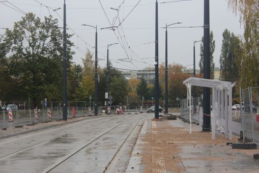 Budowa linii tramwajowej w ulicy Wilczyńskiego - przystanek Krasickiego (22 października 2023)