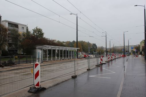Budowa linii tramwajowej w ulicy Wilczyńskiego - przystanek Gębika (22 października 2023)