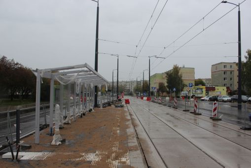 Budowa linii tramwajowej w ulicy Wilczyńskiego - przystanek Gębika (22 października 2023)