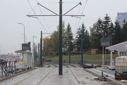Budowa linii tramwajowej w ulicy Wyszyńskiego - przystanek Żołnierska (22 października 2023)