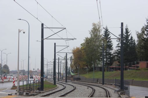 Budowa linii tramwajowej w ulicy Wyszyńskiego - przystanek Żołnierska (22 października 2023)