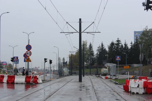 Budowa linii tramwajowej w ulicy Wyszyńskiego - przystanek Żołnierska (22 października 2023)