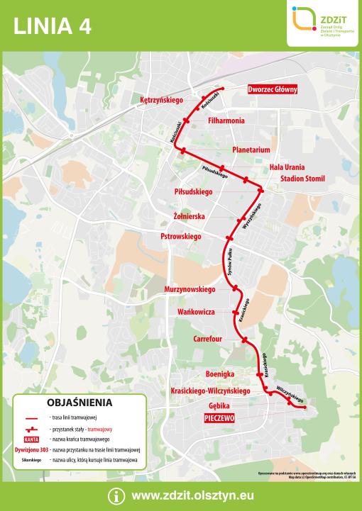 Schemat przebiegu linii tramwajowej 4