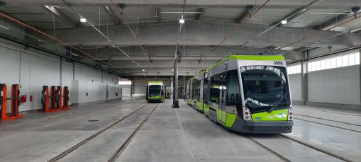 Nowa (wschodnia) hala postojowa zajezdni tramwajowej MPK Olsztyn (29 grudnia 2023)