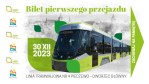 Pamiątkowy bilet wydany z okazji inauguracji trasy tramwajowej na Pieczewo (30 grudnia&nbsp;2023)
