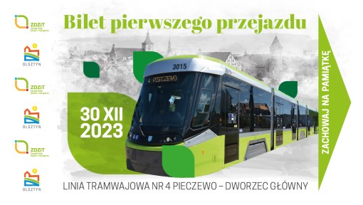 Pamiątkowy bilet wydany z okazji inauguracji trasy tramwajowej na Pieczewo (30 grudnia 2023)