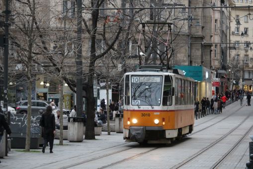 Tatra T6 #3010 na linii 10 na ulicy Graf Ignatiew (Граф Игнатиев) w Sofii (24 marca 2024)